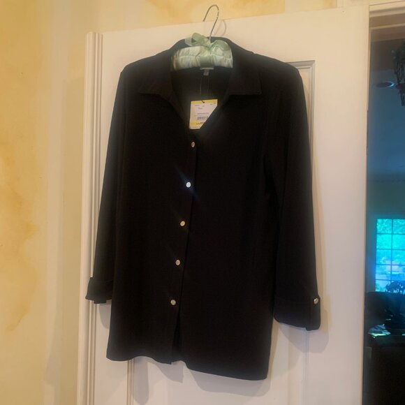 Anne Klein Black blouse with brilliant gold AK buttons - Picture 1 of 8